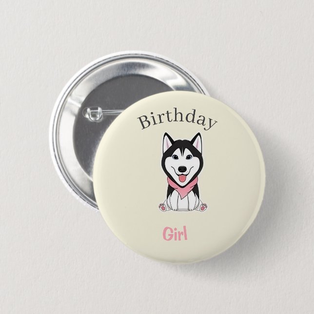 Badge Rond 5 Cm Joli chien husky noir et blanc (Devant & derrière)