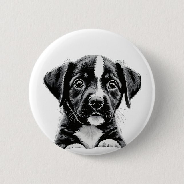 Badge Rond 5 Cm Joli Chien Noir et Blanc – Bouton de Chien Adorabl (Devant)