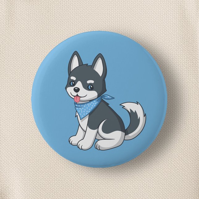 Badge Rond 5 Cm Joli chiot husky sur fond bleu (Créateur téléchargé)