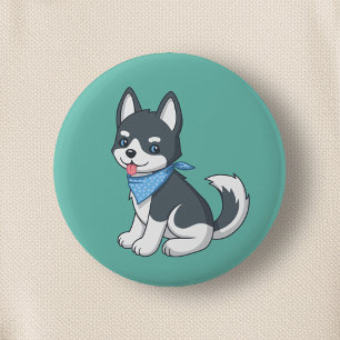 Badge Rond 5 Cm Joli chiot husky sur fond vert
