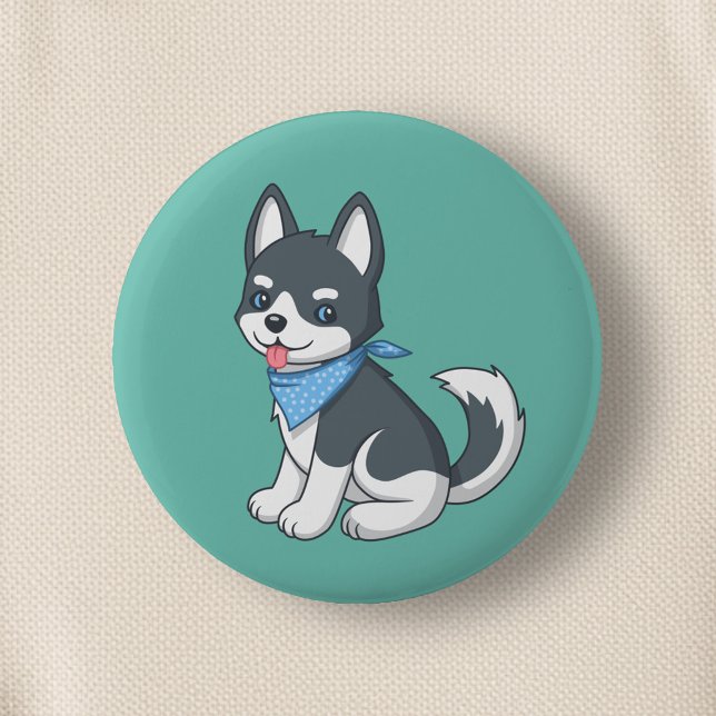 Badge Rond 5 Cm Joli chiot husky sur fond vert (Créateur téléchargé)