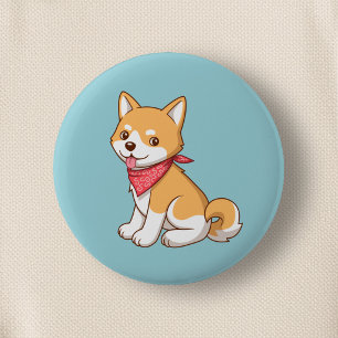 Badge Rond 5 Cm Joli chiot Shiba Inu sur fond bleu