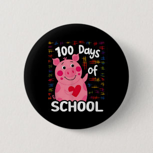 Badge Rond 5 Cm Joli Cochon Rose Avec Coeur 100 Jours De L'École 1