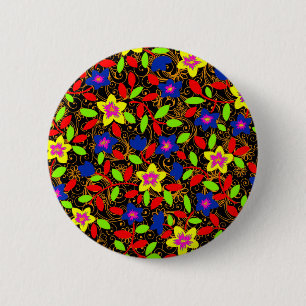 Badge Rond 5 Cm Joli coloré noir magnifique motif floral