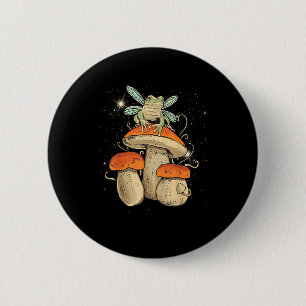 Badge Rond 5 Cm Joli Cottagecore Champignon Grenouille Style Gobli
