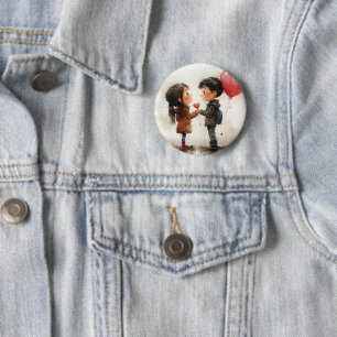 Badge Rond 5 Cm Joli Couple Aquarelle Ballon en Forme de Coeur Amo