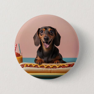 Badge Rond 5 Cm Joli Dachshund Avec Chien Chaud