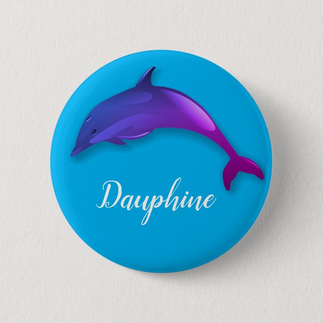 Badge Rond 5 Cm Joli dauphin violet en bleu ciel - ajouter le nom (Devant)