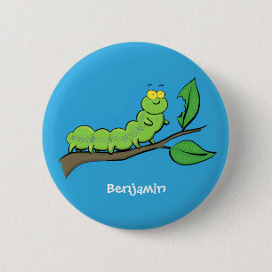 Badge Rond 5 Cm Joli dessin animé de chenille verte mignonne