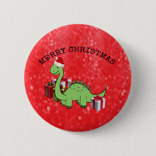 Badge Rond 5 Cm Joli dinosaure de Noël Père Noël