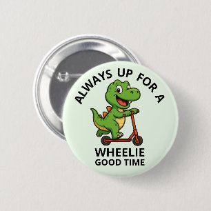 Badge Rond 5 Cm Joli Dinosaure Vert