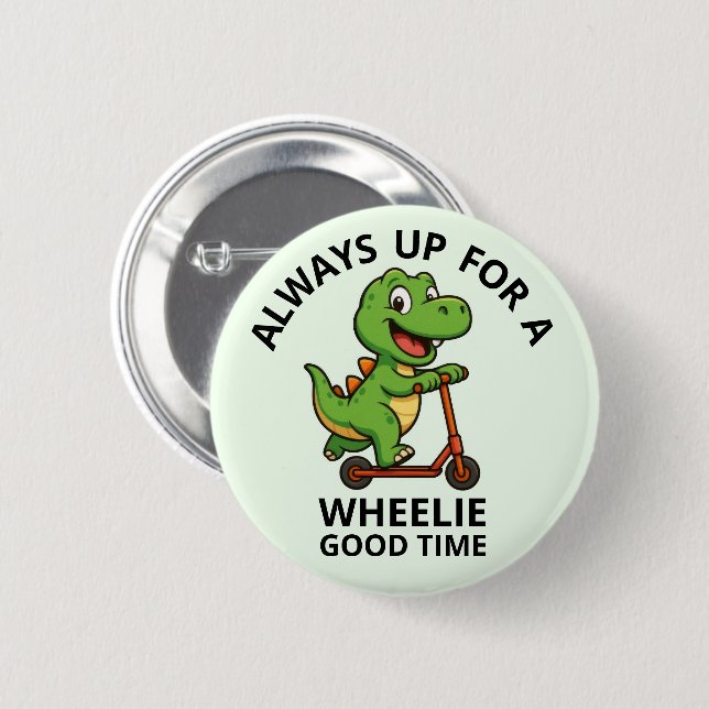 Badge Rond 5 Cm Joli Dinosaure Vert (Devant & derrière)