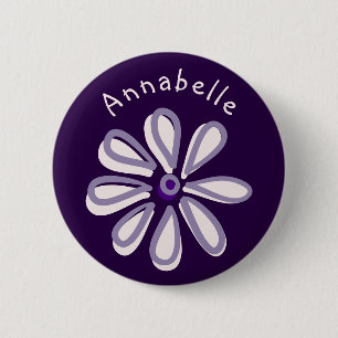 Badge Rond 5 Cm Joli Doodle Fleur Votre Nom