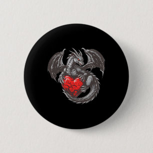 Badge Rond 5 Cm Joli dragon avec tenue à grand cœur rouge