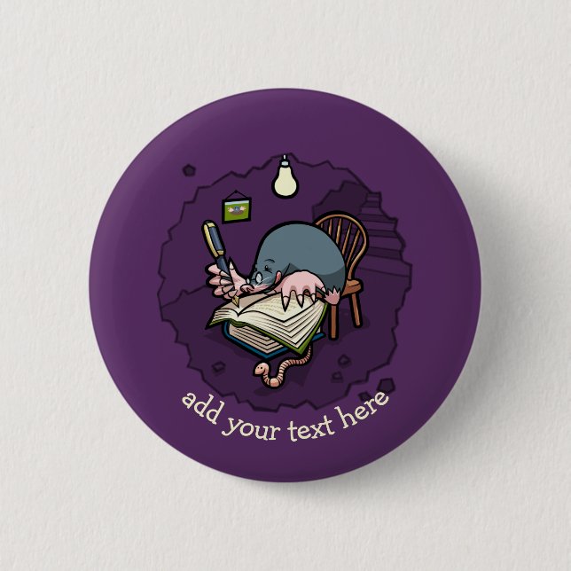 Badge Rond 5 Cm Joli Écrivain De Mole Cartoon Ou Étudiant Avec Liv (Devant)