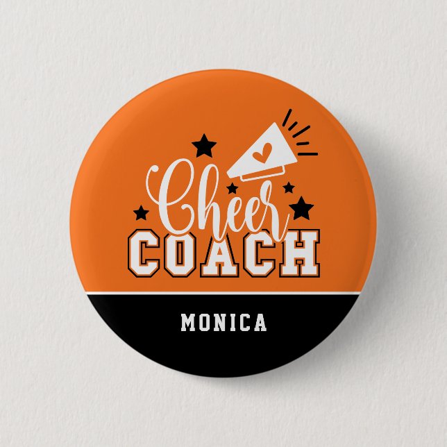 Badge Rond 5 Cm Joli Entraîneur Personnalisé Orange & Noir (Devant)
