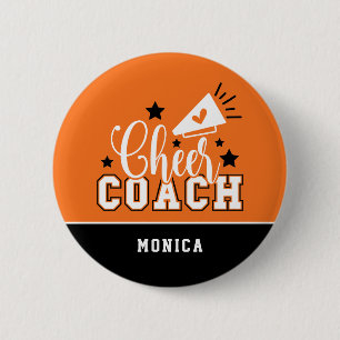 Badge Rond 5 Cm Joli Entraîneur Personnalisé Orange & Noir