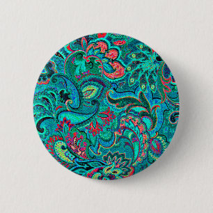 Badge Rond 5 Cm Joli floral turquoise vintage