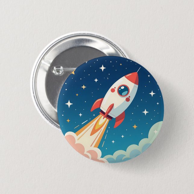 Badge Rond 5 Cm Joli fusée spatiale qui décolle (Devant & derrière)