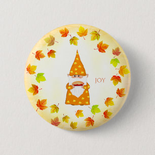 Badge Rond 5 Cm Joli gnome et feuilles d'automne