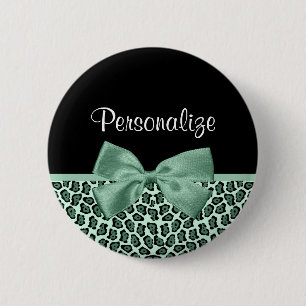 Badge Rond 5 Cm Joli Jaguar vert Imprimer fille Jade Bow et nom