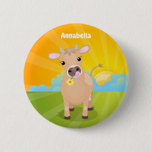 Badge Rond 5 Cm Joli joli maillot de vache et dessin de fleurs
