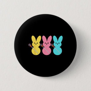Badge Rond 5 Cm Joli Lacrosse Joueur Bunny Enfants Garçons Pâques