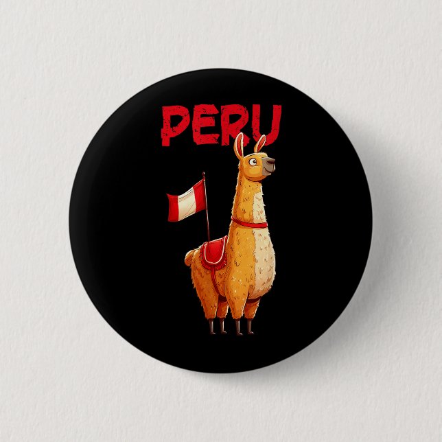 Badge Rond 5 Cm Joli lama avec costume du drapeau du Pérou (Devant)