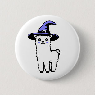 Badge Rond 5 Cm Joli Lama Fluffy Halloween portant une Sorcière Vi