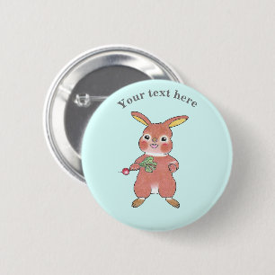 Badge Rond 5 Cm Joli Lapin Affamé Bouton Bleu