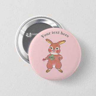 Badge Rond 5 Cm Joli Lapin Affamé Bouton Rose