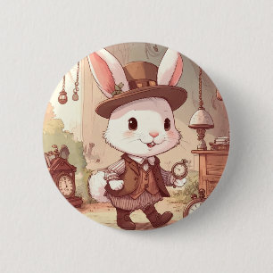 Badge Rond 5 Cm Joli Lapin Blanc Merveilleux Monde Fantaisiste Gar