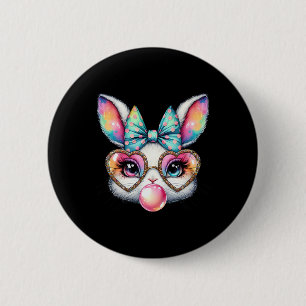 Badge Rond 5 Cm Joli lapin Face Coquette Bow Jour de Pâques Gir