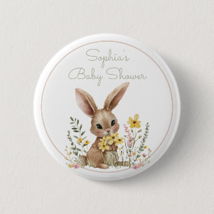Badge Rond 5 Cm Joli Lapin Fleurs Jaunes Fête Prénatale de Printem