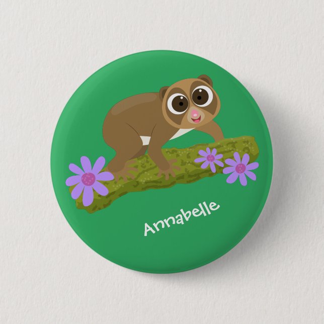 Badge Rond 5 Cm Joli lenteur loris sur dessin de branche (Devant)