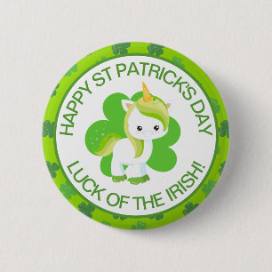 Badge Rond 5 Cm Joli licorne vert souriant irlandais chanceux et t