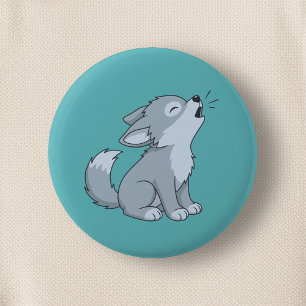 Badge Rond 5 Cm Joli louveteau hurlant sur fond vert