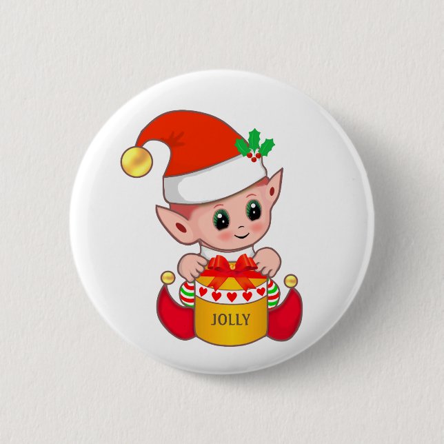 Badge Rond 5 Cm Joli lutin de Noël mignon (Devant)