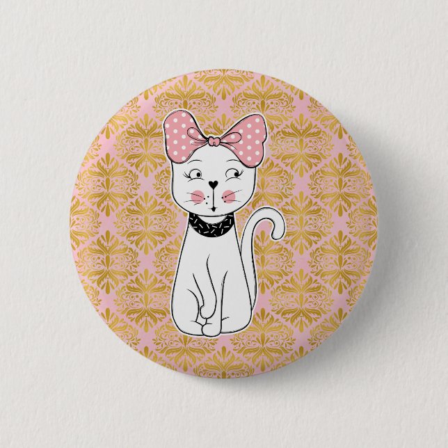 Badge Rond 5 Cm Joli Magnet Chaton Féminin (Devant)
