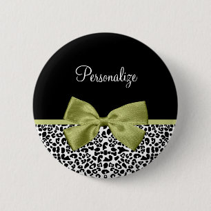 Badge Rond 5 Cm Joli mât vert de printemps Empreinte de léopard