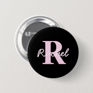 Badge Rond 5 Cm Joli monogramme personnalisable   Rose clair et no