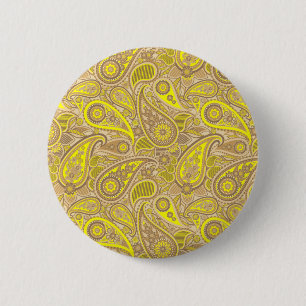 Badge Rond 5 Cm Joli motif paisley brun jaune