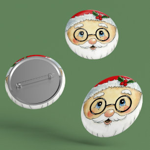 Badge Rond 5 Cm Joli Noël Aquarelle Père Noël Face