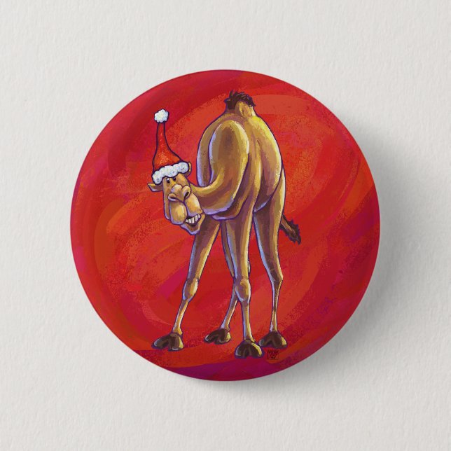 Badge Rond 5 Cm Joli Noël Camel En Rouge (Devant)