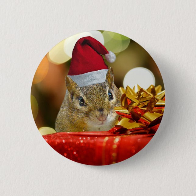 Badge Rond 5 Cm Joli Noël Chipmunk (Devant)