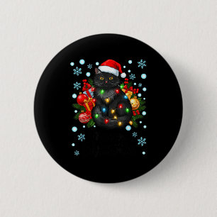 Badge Rond 5 Cm Joli Noël félin Chapeau de Père Noël Chat noir Xma