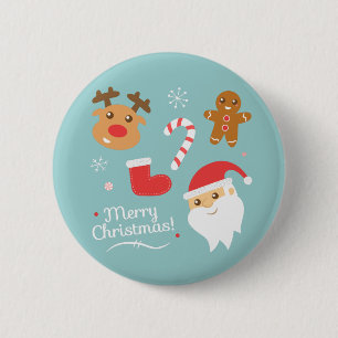 Badge Rond 5 Cm Joli Noël Père Noël Renne Pain d'épice Bouton
