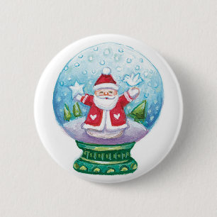 Badge Rond 5 Cm Joli Noël Snowglobe Père Noël, Étoile, Oiseau