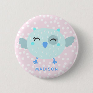 Badge Rond 5 Cm Joli oiseau Turquoise - Rose rayé Enfant'Annivers