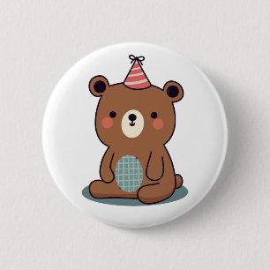 Badge Rond 5 Cm Joli ours de fête Brown